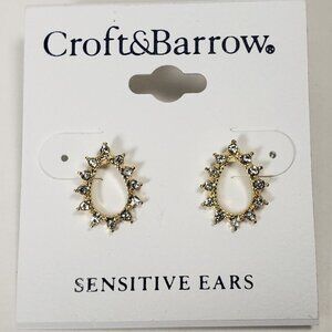 CROFT & BARROW, Women's Polished Gold-tone Hoop Clear Crystals  Stud Earrings